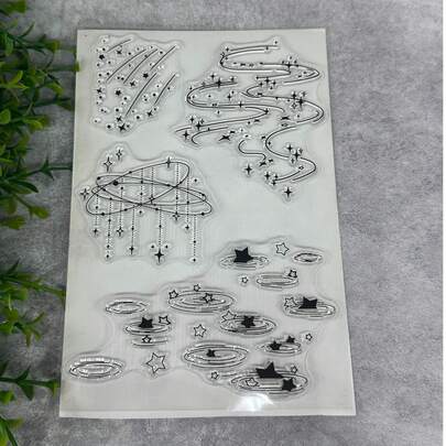 1枚透明橡胶印章 复古透明卡片星雨图案 DIY剪贴簿照片杂志相册装饰印章