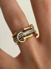 rundraw 3pcs New Elegant Geometric Bamboo Knot Design Zirconia Inlaid Adjustable Copper Gold Rings, Suitable For Women's Daily, Dating, Party, Anniversary, Matching Daily Outfit Accessories, Best Gift For Friends And Lovers On Holidays And Anniversaries - Set Of Rings - View 10