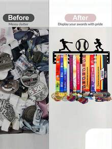 1个棒球奖牌展示架，金属墙面装饰收纳架，运动员礼物