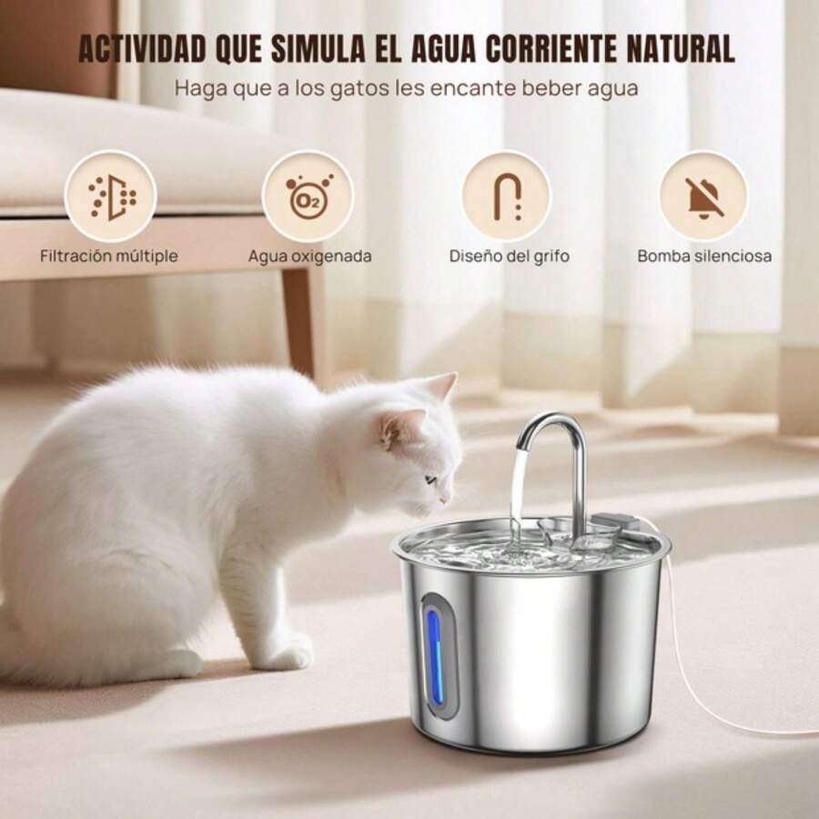 HSHa Bebedero For Mascotas 2.2 Liters, Ultra Silence (20~30 DB), Automático De Acero Inoxidable, With Ventana De Visualización Y LED, System De Filtrado Múltiple, Producto Para Catos - 2.2L/74.4oz - 查看 1