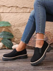 1 Par De Sapatos Plataforma Femininos De Pu, Cor Sólida, Ideais Para Uso Externo Em Todas As Estações. - Preto - Ver 3