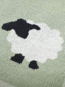 Manta de bebé tejida a mano con bordado personalizado del nombre, diseño de cordero jacquard, envolvente para recién nacidos, manta para niños para todas las estaciones - verde claro - Ver 6