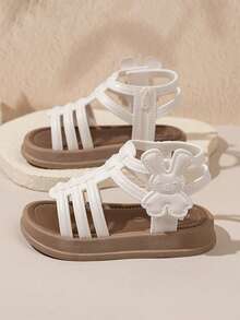 1双女童夏季时尚罗马凉鞋，软底防滑，时尚舒适沙滩鞋 - 白色 - 查看 3