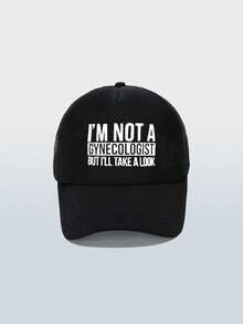 1顶卡通字母印花网眼卡车帽，适合日常佩戴、户外旅行、徒步、海滩、度假等场合。 - 黑色 - 查看 11