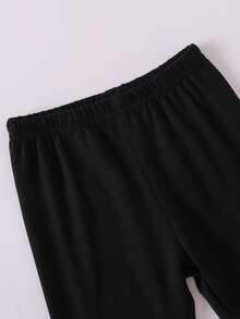 女婴休闲爱心蝴蝶结印花短袖上衣和印花长裤套装，春夏款 - 粉色 - 查看 4