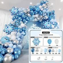 冰雪主题气球链套装，包括雪花铝箔气球和闪光蓝/紫/铬金属珍珠乳胶气球，适合 1 岁、2 岁、3 岁、5 岁生日，冰雪公主主题派对装饰配件