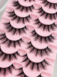 7 pares de pestañas postizas 3D con efecto voluminoso y puntiagudo, de mink sintético, de aspecto natural, reutilizables, de 15 mm, con efecto de ojos de gato cruzados, para usar en casa o en movimiento - Pestañas largas - Ver 5