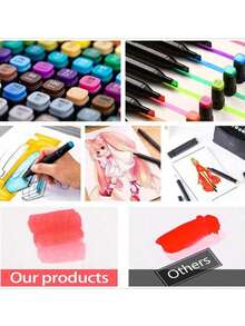 1set Color Artist Markers, Dual Tip Art Markers, Twin Tip Sketch Markers, Permanent Markers Stationery, Birthday Gifts, Party Gifts, Christmas Gifts, / Some Accessories, Colors, Text, Patterns, And Shapes Are Random - Multicolor - View 9