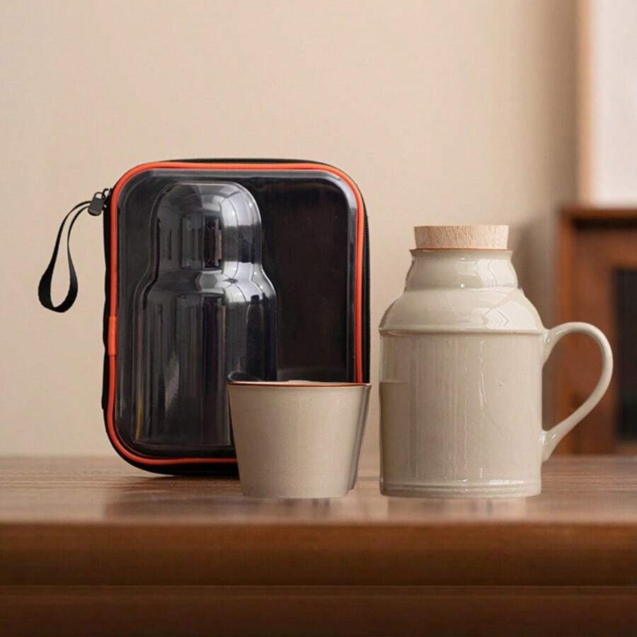 Vintage Ceramic Carafe And Mug Set. Large-Capacity Water Jug With Lid And Handle. Elegant Tea Set For Loose Tea And Cold Drinks. Small Ceramic Teapot. Retro Kung Fu Tea Kettle For Home Or Office. Portable Serving Dish, Small   With Lid. Ceramic Teacup Set. Chinese-Style Bottle With Handle For Home Or Office. - Không có mẫu - Xem 1