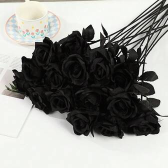 5/10 piezas Ramo de fiesta negro oscuro que se asemeja a una rosa. Adecuado para decoraciones de Acción de Gracias, Día de San Valentín, Navidad, Halloween, ramos de boda, flores artificiales, ramos de decoración del hogar, props de fotografía, aplicable a varias ocasiones.