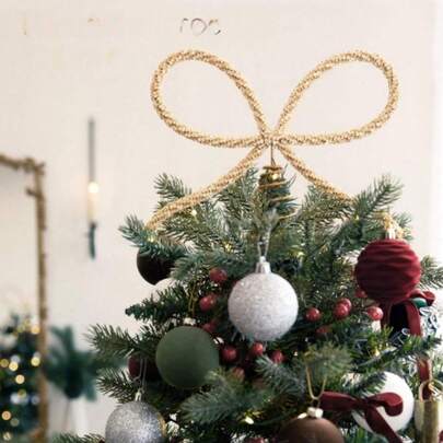 1pc Christmas Party Decor/Bow Christmas Tree Topper Ornament, Elegant Holiday Decoration, Christmas Party Supplies, Seasonal Decor, Traditional Decor, Holiday Style, High-Quality Decoration, Durable Ornament, Tree Topper, Holiday Decor, Party Planner