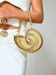 Conch Niche Design, Creative Acrylic Chain Bag, Women's Bag, Personalized Casual, Shoulder Bag, Snail Shape, Fashionable And Versatile Crossbody Bag, Suitable For Parties, Parties, Street Photography - Gold - View 3
