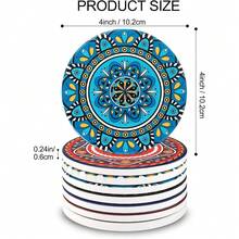 Coasters For Drinks,AODINI Set Of 8 Absorbent Stone Coasters For Wooden Table, Mandala Ceramic With Cork Base, Gift For Housewarming Birthday And Family - Great Home And Dining Room Decor - mặc định - Xem 2