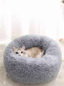 豪华毛绒甜甜圈宠物床，适合小型至中型犬猫 - 超柔软，可水洗，圆形舒适窝，底部防滑，冬季理想之选 - 棕色 - 查看 2