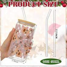 4 tazas de vidrio de Navidad con tapas y pajitas, vasos de Navidad de 16 onzas, tazas de café helado, vasos de Navidad con forma de lata para regalos de agradecimiento de Navidad, regalos(Navidad retro) - Multicolor - Ver 4