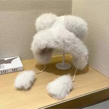 Winter  New Women's Plush Cute Bear Ear Hat ,Thicken And Warm Ear Wind And Snow Hat  Plush Little Bear Lei Feng Hat - 咖啡 - 查看 3