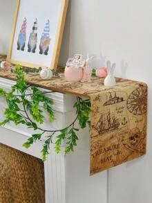 1pc Pirate Treasure Map Table Runner, Indiana Jones Themed Decor, Multiple Sizes, Machine Washable, Polyester Fiber Rectangular Tablecloth For Home Decoration - Multicolor - View 6