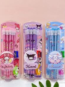 12pcs  HB Pencils Set With Sharpener, Featuring Kitty &  Characters, Suitable For Artists & Beginners, Writing, Drawing, Sketching, Back To School Stationery, Office Supplies, Includes Eraser