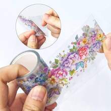 1 Roll Colorful Floral Washi Tape Scrapbooking Scrap Booking Supples Kit Cute Tapes Sticker Spring Flower Washi Tapes Transparent PET Tape Stickers Journaling Junk Journal Supplies - Colorful - View 9