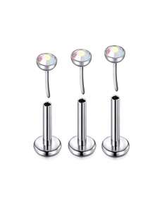 3pcs Titanium Lip Bars Labret Studs 16G 18G 20G Flat Back Threadless Helix Tragus Cartilage Earring Stud 6/8/10MM Monroe Medusa Piercing Jewellery - Multicolor - View 9