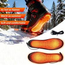 1 Pair USB Heated Shoe Insoles, Thermal Lined Warm, Trimmable For Outdoor Sports & Skiing - Black - View 1
