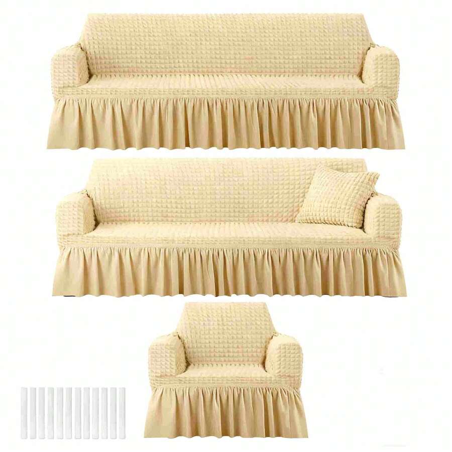 3pcs Sofa Cover Includes 1 Seater, 2 Seater And 3 Seater Sets Sofa Slipcover Set For Couch Cushion Durable Washable High Elastic Stretchable Furniture Couch Covers With Skirt For Sofa Loveseat Arm Chair