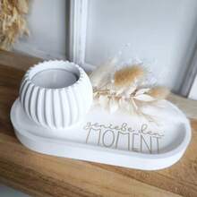 Set de 2 matrițe de rășină DIY, suport rotund cu dungi pentru lumânări, matriță decorativă pentru tavă ovală, matriță decorativă pentru casă pentru epoxidic, ipsos, lumânare din ceară, aranjament floral, matriță din silicon - alb - Vizualizare 3