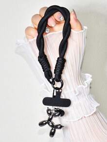 1 Set Black Nylon Braided Phone Case Strap, Portable Wrist Lanyard, Cute Jelly Balloon Dog Phone Pendant Keychain, Fashionable Accessory For Bags Compatible With Android And Most Smartphone,Gifts For Mother, Family, Friends, Kids, Birthday, Holiday Phone Chain - Black Short Rope + Puppy Charm - View 5
