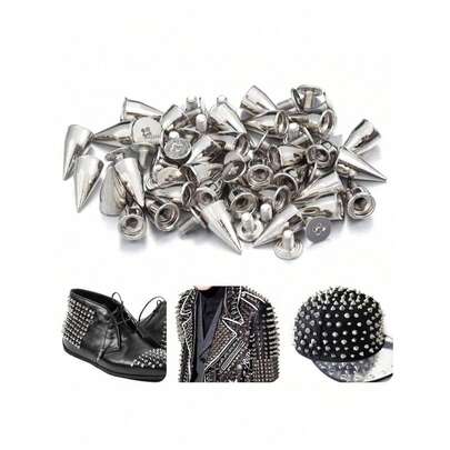 100/200pcs Punk Style Rivet Set, Multi-Size Options, Screw Back Rivets, Punk Rock Bullet Rivets, Bullet Cone Rivets And Metal Rivets, Suitable For Clothing, Bags, Hats DIY Crafts, Can Be Used For Home DIY Sewing, Clothing, Leather Crafts, Punk Goth Style