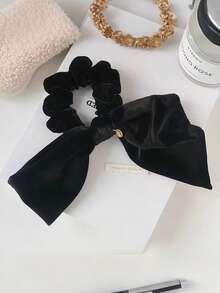 1pc Velvet Bow Hair Scrunchie, Elegant Hair Tie Hair Accessory, 2025 New Design ,Ponytail Holders ,Hair Elastics ,Hair Rubber Bands ,Hair Rope ,Elastic Hair Tie - Brown - View 4
