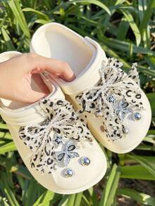 10个豹纹蝴蝶结鞋夹，优雅系列可拆卸鞋饰，适用于带孔鞋、厚底凉鞋、拖鞋、花园鞋、沙滩鞋、DIY配件 - 豹紋蝴蝶結 - 查看 7