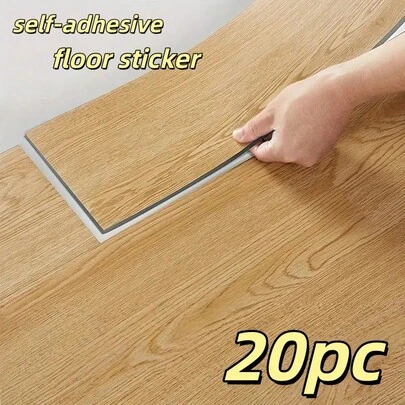 20片逼真木纹自粘地板贴纸，15.75英寸*5.9英寸厚复古乙烯基木纹壁纸，简易DIY设计，一人即可完成，耐磨，适用于室内家居、客厅、卧室、厨房、浴室、办公室木地板翻新