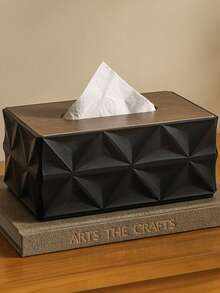 Bohemian Style Plum Blossom Pattern Covered Tissue Box - Multifunctional Napkin Paper Box, Wet Wipe Storage Box, And Garbage Bag Organizer, Plastic Rectangular With Wooden Lid Design, Suitable For Multi Scene Storage Of Decorative Hygiene Products Throughout The House - Multicolor - View 1