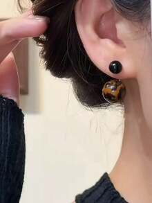 1 对复古仿球形耳钉，奢华高端设计优雅耳环 - 彩色 - 查看 3