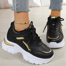 女士系带运动鞋，经典步行鞋，休闲轻便舒适户外跑步鞋 - 黑色 - 查看 4