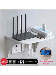 白色PVC材质壁挂式收纳架，路由器收纳架，盒式壁挂式WiFi路由器架，悬浮式壁挂架，四季皆宜的家居装饰，适用于放置家用机顶盒/路由器/游戏机/遥控器/投影仪/装饰品/小型盆栽/香薰机等小物件，室内装饰 - 白色 - 查看 15