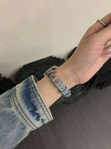 1pc Decorative Elegant Star Shaped Ultra-Thin Leather Watch Band, Compatible With Apple Watch Series, Women's Halloween Black Pendant, Slim Fit, Size 38mm 40mm 41mm 42mm 44mm 45mm 46mm 49mm, Compatible With Apple Watch Band Link Series Ultra S10 9/8/7/6/5/4/3/2/1 SE - Sky Blue - View 5