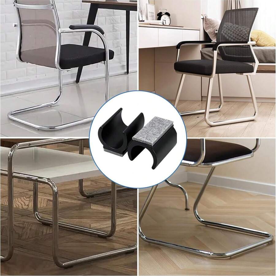 12 Piezas de Protectores de Piso en Forma de U de Fieltro para Patas de Silla de Tubo Redondo de 25mm de Diámetro, Reductores de Ruido - Negro - Ver 1