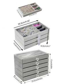 TONVIC 1pc 3-Compartment 5-Layer Velvet Jewelry Storage Box, Necklace Earring Ring Jewelry Organizer, Large Capacity Portable Bathroom Storage Box, Desktop Storage Drawer, Stackable 3-Layer Acrylic Velvet Jewelry Box - Multicolor - View 11