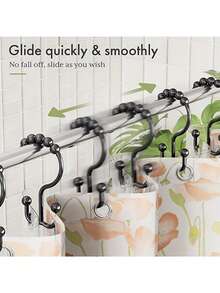 Set Of 12 Iron Shower Curtain Hooks, Easy Installation & Removal, Luxurious Elegant Double Hook With Sliding Roller Balls For Bathroom, Shower Curtains, Shower Curtain Track, Modern Bathroom Decor, Durable Metal Hooks, Bathroom Hooks, Bathroom Accessories, Valentine's Day, Valentine's Day Decor, Shower Curtain, Curtain Rod, Ramadan Items - Multicolor - View 6