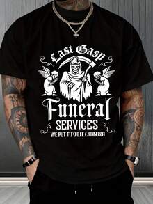 Camiseta para hombre, humor Negra original, estampado la Parca "Funeral Services", para fiestas/trofeos/look irreverente, amantes del humor oscuro, playeras divertidas 2026, camisetas de fiesta, ropa urbana masculina,  casuales, playeras únicas,ropa de hombre,parejas,envio nacional,regalo para hombre,oversize hombre. - Negro - Ver 1