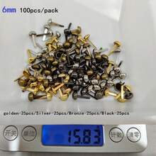 50/100个金属半球形圆形双脚铆钉，用于DIY手工制作皮革工艺包袋手提包底部保护