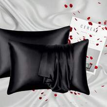 4 Pieces Of 100% Mulberry Silk Pillowcases, Silk Pillowcases, Suitable For Hair And Skin, Silk And Soft Bed Pillowcases, With Invisible Zipper, For Ladies And Men - Gói 2 màu đen - Xem 9