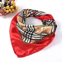 Women's Large Square Satin Scarf 90x90 Chic Polyester Printed - Red 1 - View 2