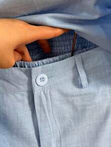 Imported Women's Shirt Set, 3-Piece Set Including A Cropped Top And Lined Shorts. - Baby Blue - View 3