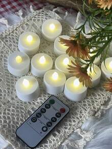 6/12/24pcs LED Electronic Tea Lights With Remote Control/Timer, Battery Powered Flameless Candles, Tea Candles For Wedding, Romantic, Birthday, Party, Halloween, Christmas, Valentine's Day Decor - White + Remote Control - View 7