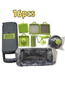 16pcs Complete Slicer Set, Multi-Functional Kitchen Vegetable Chopper For Making Salad, Includes Handle Food Grater, Vegetable Slicer, Container Knife, Onion Chopper With Interchangeable Blades, Home Party Holiday Kitchen Tool - Multicolor - View 14