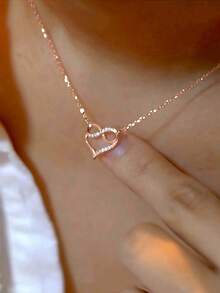 BALMORA 1 pieza Collar de cadena de clavícula con colgante en forma de 8 de plata de ley 925 con incrustaciones de circonita dorada, estilo minimalista y de lujo, regalo del Día de la Madre para mujeres - Oro rosa - Ver 1