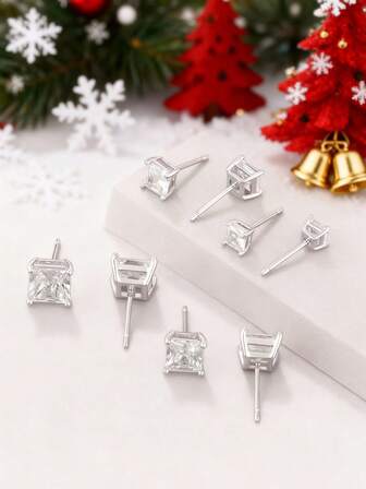 Set de 8 piezas/10 piezas de pendientes de aro con circonita cúbica minimalistas y de moda, artículo navideño elegante adecuado para uso diario y regalos festivos