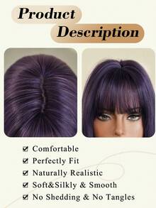 NAMM 32 Inch Extra Long Straight Layered Purple Wig For Women, Elegant Natural Style With Bangs, High Density Fluffy Heat-Resistant Synthetic Fiber Hair, Suitable For Beginners, No Glue, Daily Wear, Party, Halloween, Anime Cosplay, Music Festival - 紫色 - 查看 4